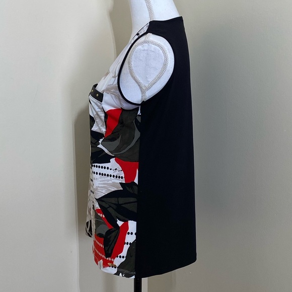 Calvin Klein || Woman’s Faux-Leather-Trim Top Ivory Red size Sz: Small - Picture 5 of 8